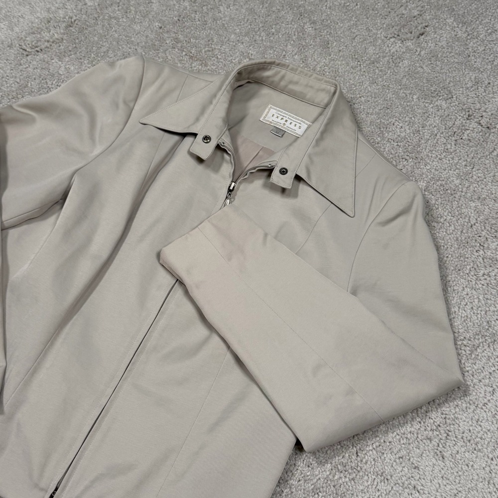 Vintage 90s Express Tan Zip Up Jacket Made in USA Beige Minimalist Size M